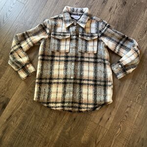 BB Dakota Flannel Jacket Small Faux Fur Plaid
